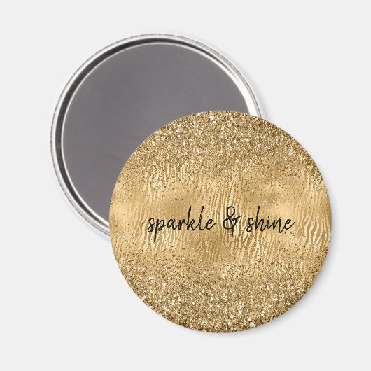 Gouden Glam Glitz Zebra Print Faux Glitter Magneet (Voorkant / Achterkant)