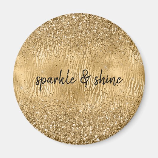 Gouden Glam Glitz Zebra Print Faux Glitter Magneet (Voorkant)