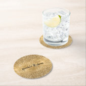 Gouden Glam Glitz Zebra Print Faux Glitter Ronde Kartonnen Onderzetter (Insitu)