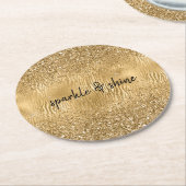 Gouden Glam Glitz Zebra Print Faux Glitter Ronde Kartonnen Onderzetter (Gebogen)