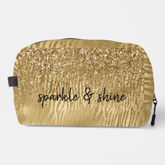 Gouden Glam Glitz Zebra Print Faux Glitter Toilettasje (Voorkant)