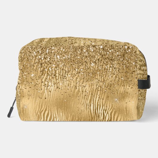 Gouden Glam Glitz Zebra Print Faux Glitter Toilettasje (Achterkant)