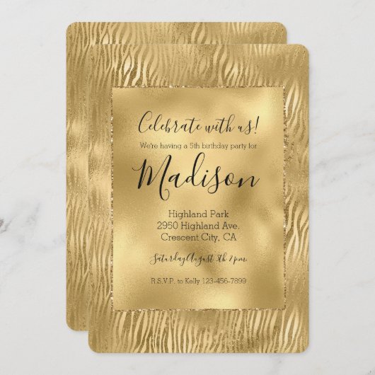 Gouden Glam Glitz Zebra Print Kaart (Voorkant / Achterkant)