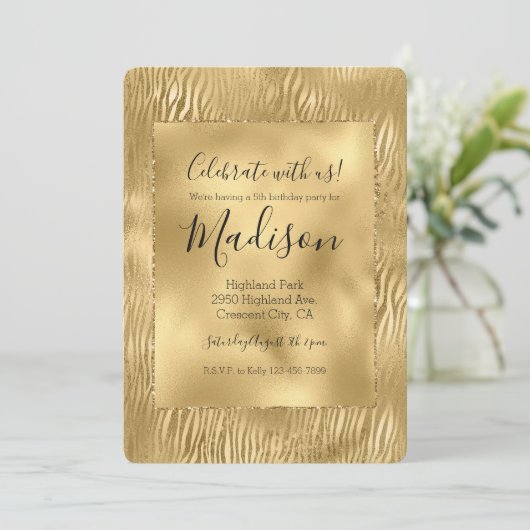 Gouden Glam Glitz Zebra Print Kaart (Staand voorkant)