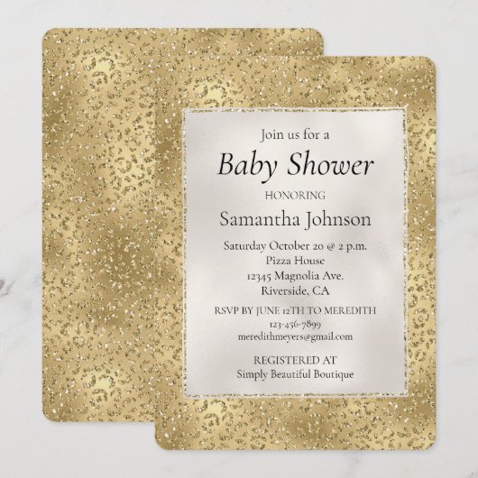 Gouden Glam Glitzy Glitter Luipaard Baby shower Kaart (Voorkant / Achterkant)