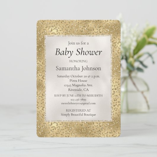 Gouden Glam Glitzy Glitter Luipaard Baby shower Kaart (Staand voorkant)