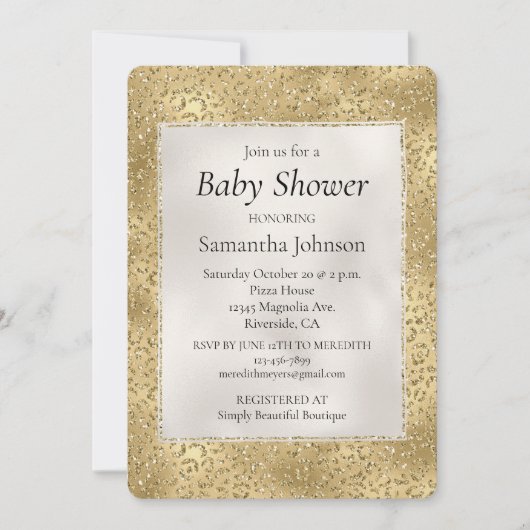 Gouden Glam Glitzy Glitter Luipaard Baby shower Kaart (Voorkant)
