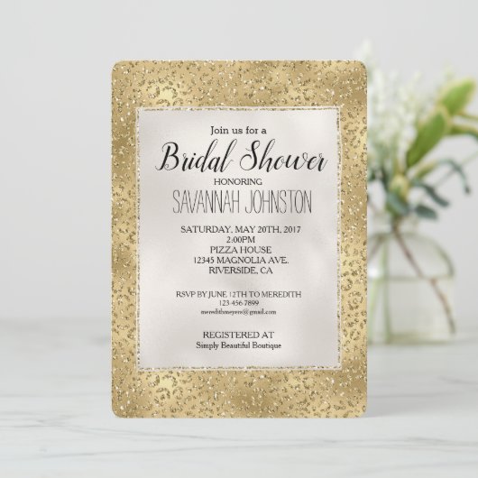 Gouden Glam Glitzy Glitter Luipaard Print Bruids Kaart (Staand voorkant)