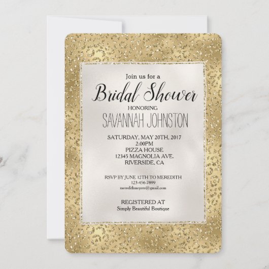 Gouden Glam Glitzy Glitter Luipaard Print Bruids Kaart (Voorkant)