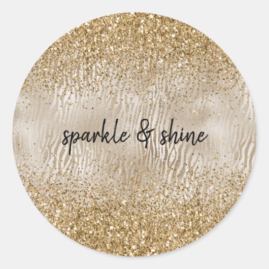 Gouden Glam Glitzy Zebra Print Faux Glitter Ronde Sticker (Voorkant)