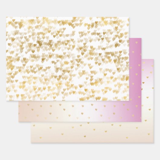 Gouden Glam Harten Confetti Ombre Inpakpapier Vel (Set)
