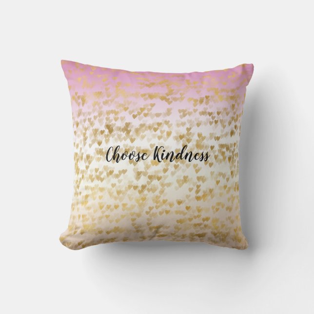 Gouden Glam Harten Confetti Roze Peach Ombre Kussen (Voorkant)
