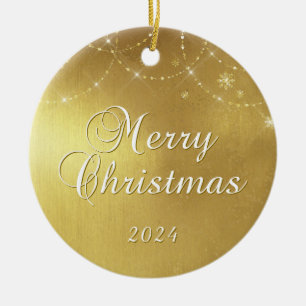 Gouden Glam Kerstmis Koppel Foto Keramisch Ornament