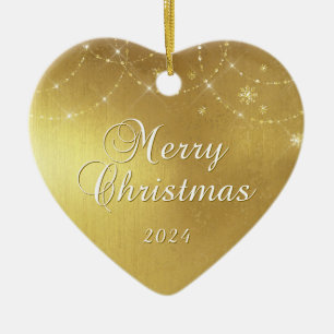 Gouden Glam Kerstmis Koppel Foto Keramisch Ornament
