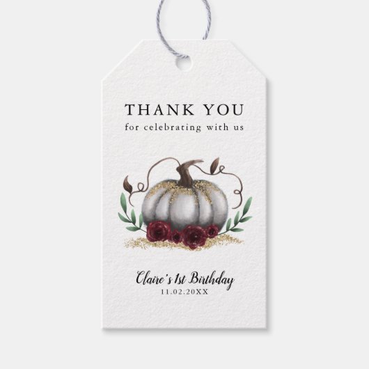 Gouden Glam Kleine Pompoen Verjaardagsfeestje Favo Cadeaulabel (Voorkant)