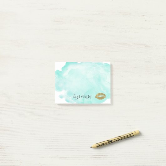 Gouden Glam Lips Mint Waterverf Post-it® Notes (Op bureau)