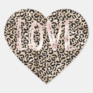 Gouden Glam Luipaard Print Roze Liefde Hart Sticker