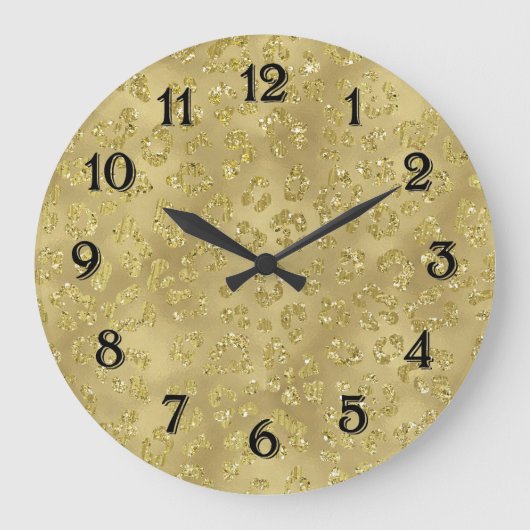 Gouden Glam Luipaardprint Grote Klok (Voorkant)