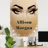 Gouden Glam Oog Make-up Lange Wimpers ✨ Poster (Thuiskantoor)