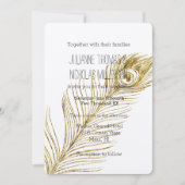 Gouden Glam Pauwveer Bruiloft Kaart (Voorkant)