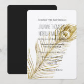 Gouden Glam Peacock Feather Bruiloft Kaart (Voorkant / Achterkant)