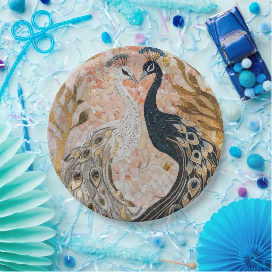 Gouden Glam Peacocks Bruiloft Papieren Bordje (Feest)