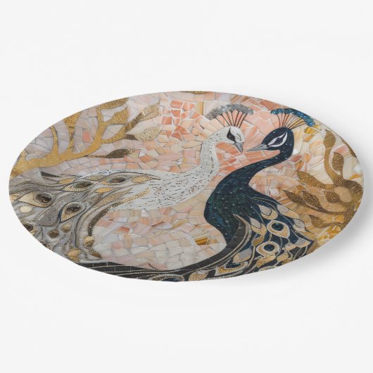 Gouden Glam Peacocks Bruiloft Papieren Bordje (Gekanteld)