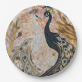 Gouden Glam Peacocks Bruiloft Papieren Bordje (Voorkant)