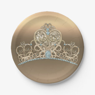 Gouden Glam Prinses Hart Tiara Verjaardagsfeestje Papieren Bordje