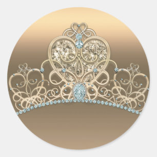 Gouden Glam Prinses Hart Tiara Verjaardagsfeestje Ronde Sticker
