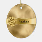 Gouden Glam Ribbon en Boog Kerstmis Keramisch Ornament (Links)