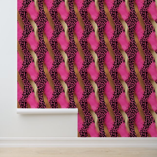 Gouden Glam Roze Leopard Dier Behang (Applicatie)