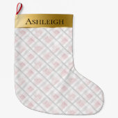 Gouden Glam Roze Witte Hart Stripes Kerstmis Grote Kerstsok (Voorkant)