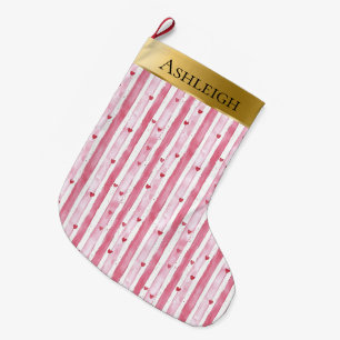 Gouden Glam Roze Witte Hart Stripes Kerstmis Grote Kerstsok