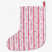 Gouden Glam Roze Witte Hart Stripes Kerstmis Grote Kerstsok (Achterkant)