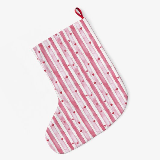 Gouden Glam Roze Witte Hart Stripes Kerstmis Grote Kerstsok (Achterkant (Hangend))