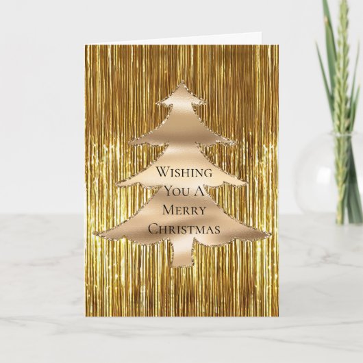 Gouden Glam Tinsel Vrolijke Kerstboom Kaart (Voorkant)