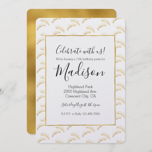 Gouden Glam Wimpers Verjaardag Kaart (Voorkant / Achterkant)