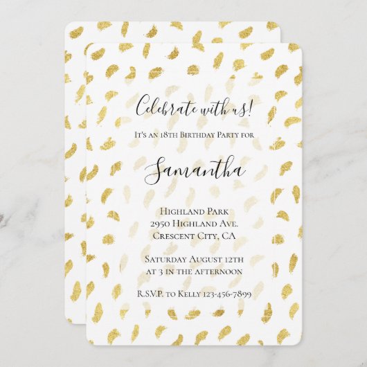 Gouden Glam Witte Abstracte Verjaardag Kaart (Voorkant / Achterkant)