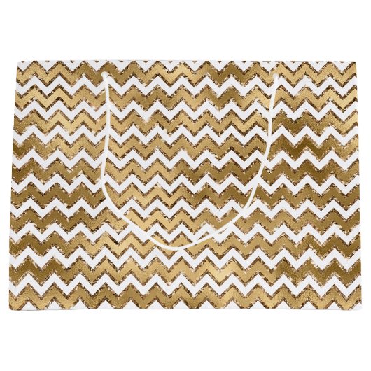 Gouden Glam Zigzag Stripes Kerstmis Groot Cadeauzakje (Voorkant)