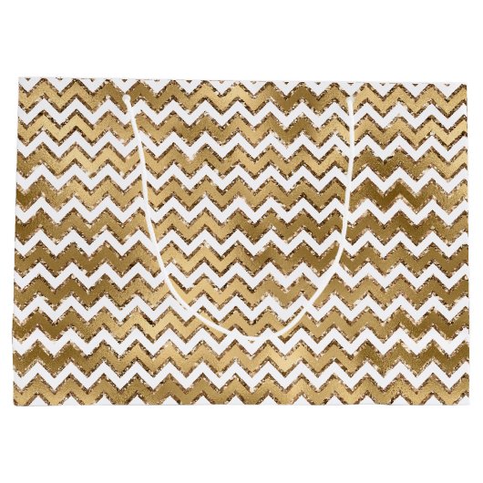 Gouden Glam Zigzag Stripes Kerstmis Groot Cadeauzakje (Achterkant)