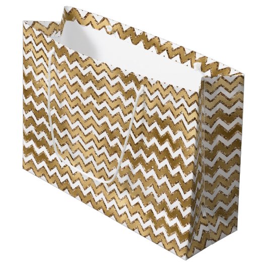 Gouden Glam Zigzag Stripes Kerstmis Groot Cadeauzakje (Voorkant Gekanteld)