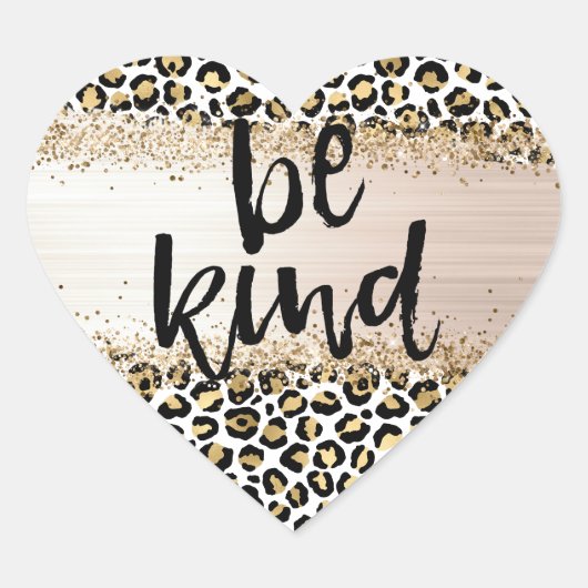 Gouden Glam Zwart Leopard Print Be Kind Confetti Hart Sticker (Voorkant)