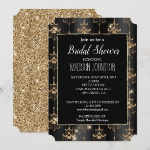 Gouden glam zwarte kroonluchters kaart