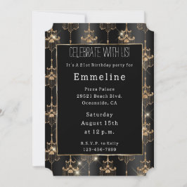 Gouden glam zwarte kroonluchters kaart