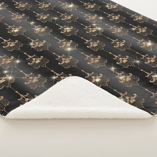 Gouden glam zwarte kroonluchters sherpa deken (3/4)