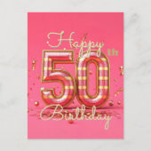 Gouden Glamour 50e verjaardagsfeest in Roze Briefkaart (Voorkant)