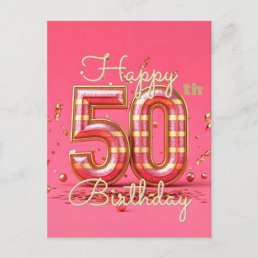 Gouden Glamour 50e verjaardagsfeest in Roze Briefkaart (Voorkant)