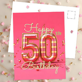 Gouden Glamour 50ste Verjaardagsviering in Roze Briefkaart