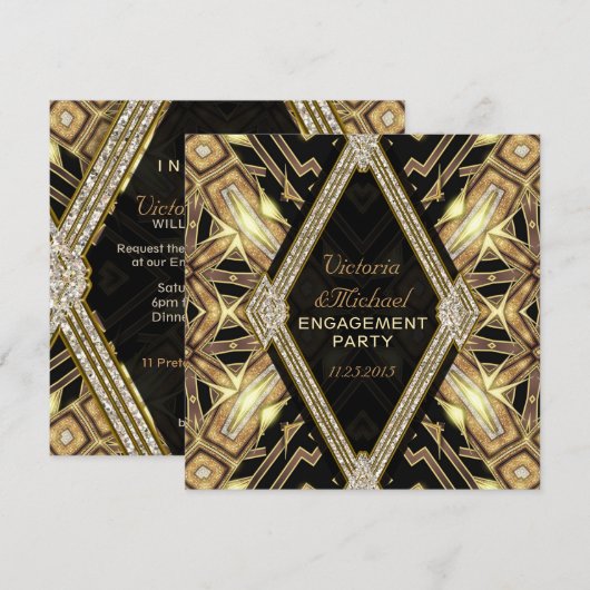 Gouden Glamour Art Deco Engagement Party Kaart (Voorkant / Achterkant)